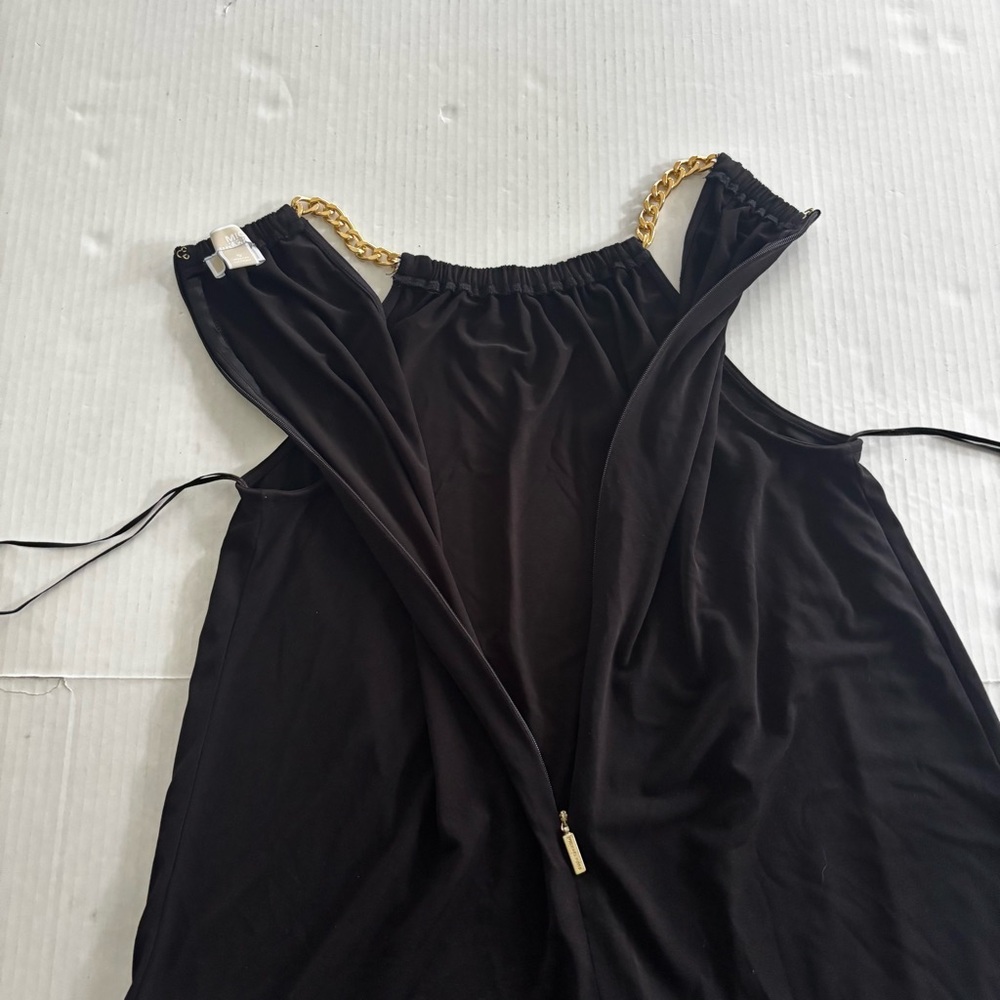 Michael Kors Little‎ Black Dress Chain Straps A-line Zipper Stretchy Women’s S - Picture 4 of 9